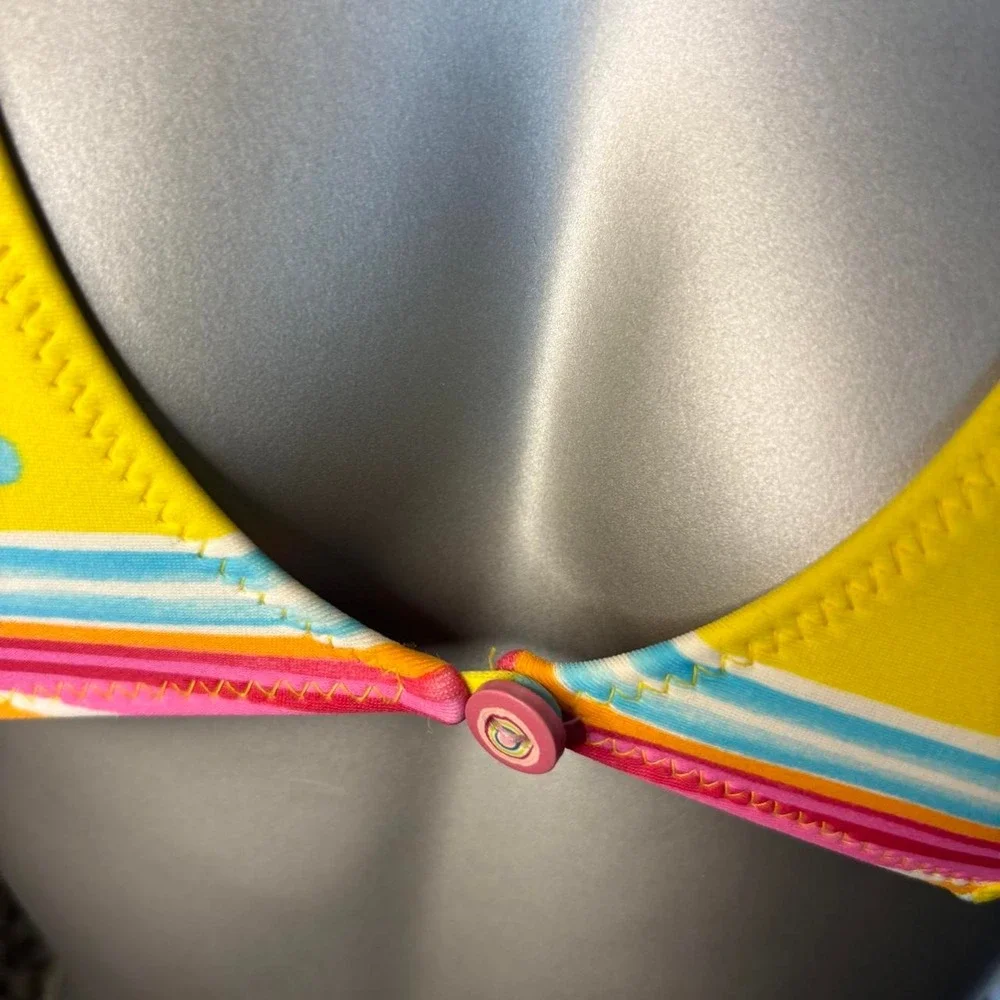 Y2K Vintage Yellow Polka Dot Halter Bikini Top